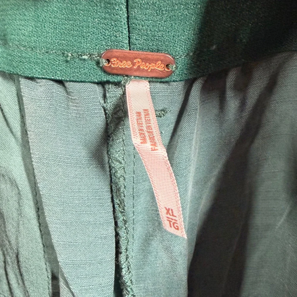 Free People Teal Green Wide Leg Pleated Trousers‎ Elastic Waist Size XL